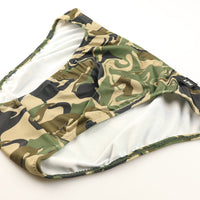 メンズ 迷彩柄 カモフラージュプリント メンズ フルバック ビキニ 光沢 シルキー 伸縮性 快適 726006