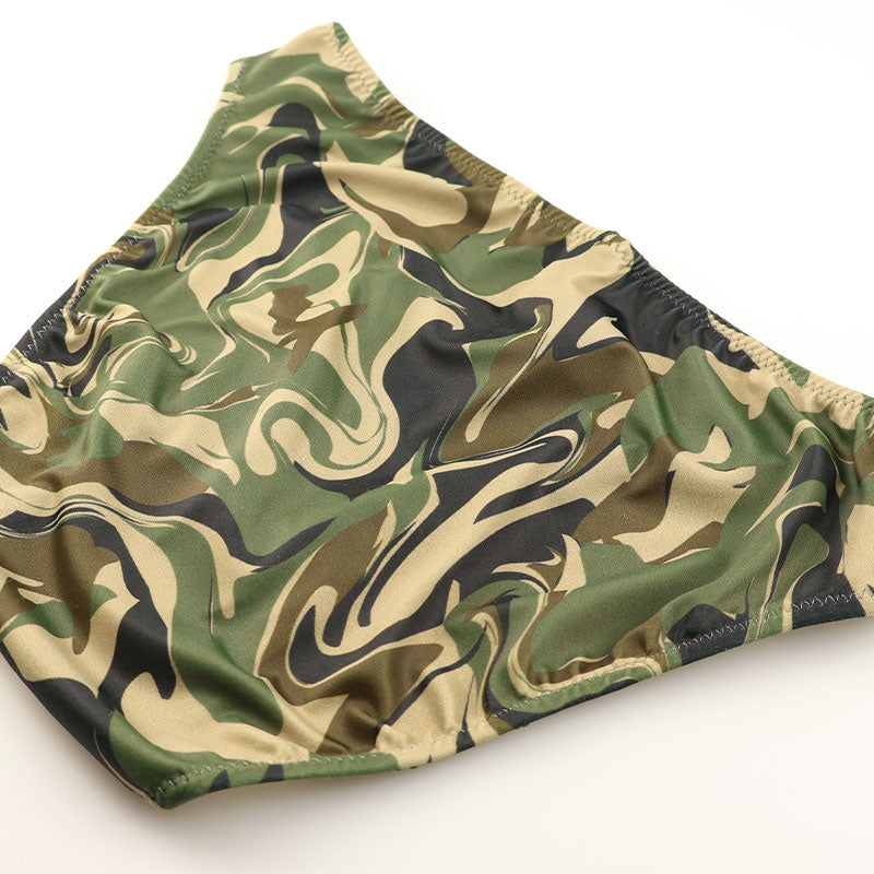 メンズ 迷彩柄 カモフラージュプリント メンズ フルバック ビキニ 光沢 シルキー 伸縮性 快適 726006