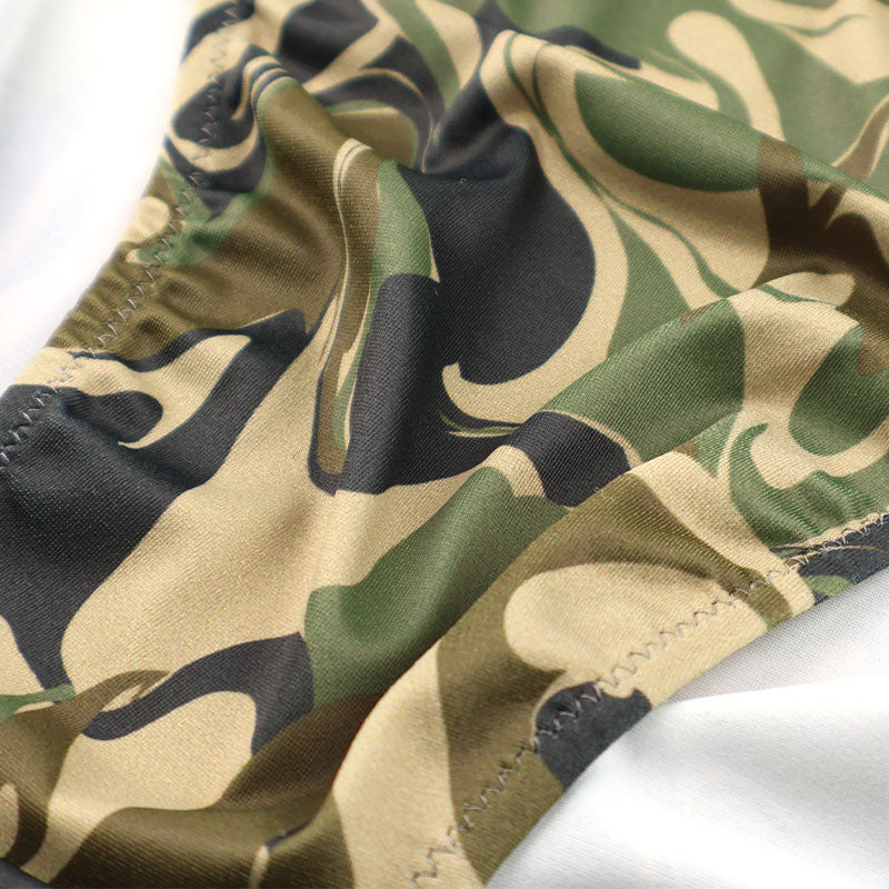 メンズ 迷彩柄 カモフラージュプリント メンズ フルバック ビキニ 光沢 シルキー 伸縮性 快適 726006