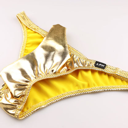 Men's Half-Back Bikini 821042 with Independent Elephant Design in Glossy Metallic Fabric