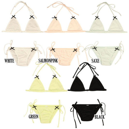 La Paume Cotton Fabric Triangle Bra Hyper Low Rise Design Side Ribbon Side Drawstring Full Back Shorts Top and Bottom Set BS003