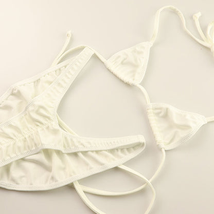La-Pomme Lycra Fabric Triangle Bra Micro Mini Tight Half Back Lingerie Set KBS003