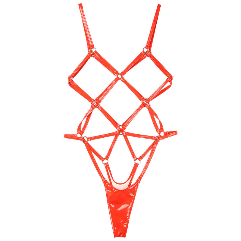 チェリーラブ エナメル生地 亀甲風プレイスーツ エッジの効いた