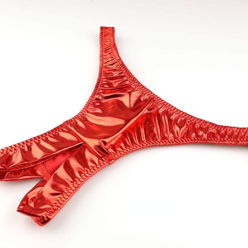 Cherry Love Shiny Metallic T-Back Panties with a Bold Crotch Design (LS168)