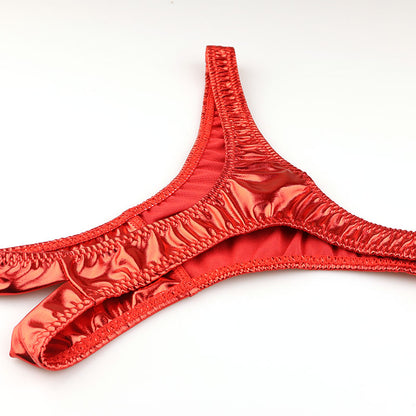 Cherry Love Shiny Metallic T-Back Panties with a Bold Crotch Design (LS168)