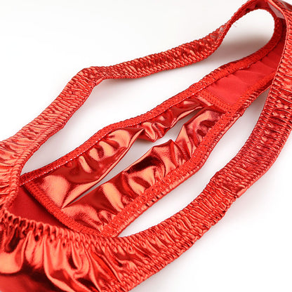 Cherry Love Shiny Metallic T-Back Panties with a Bold Crotch Design (LS168)