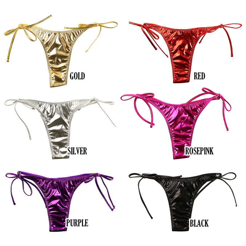 Cherry Love Metallic Fabric Side Ties Side Ribbon T-back Shorts LS170