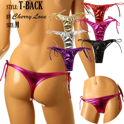 Cherry Love Metallic Fabric Side Ties Side Ribbon T-back Shorts LS170