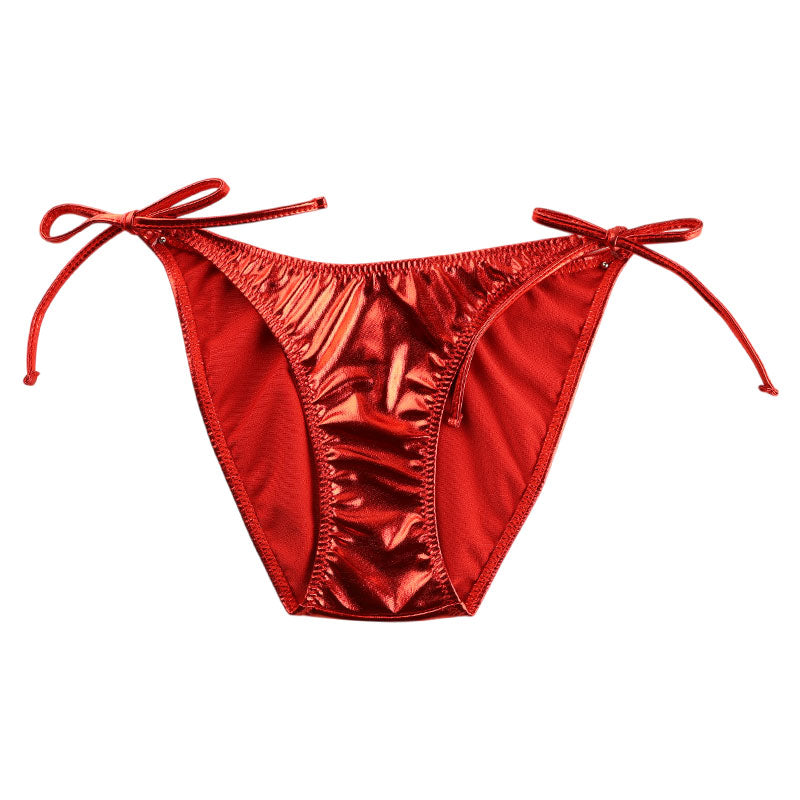 Cherry Love Metallic Fabric Side Ties Side Ribbon Full Back Shorts LS171
