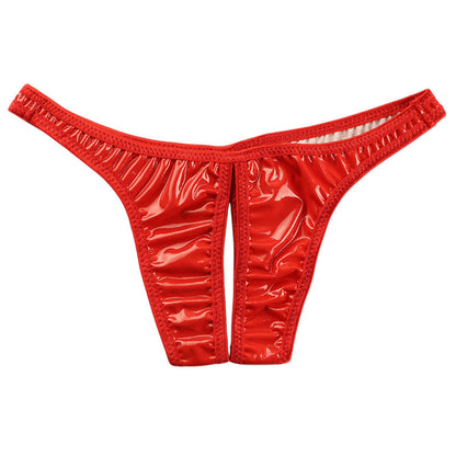Cherry Love Patent Fabric Shiny Glossy Crotch Thong Shorts LS172