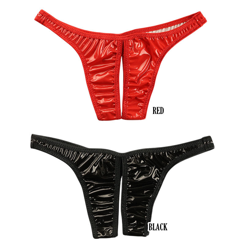 Cherry Love Patent Fabric Shiny Glossy Crotch Thong Shorts LS172