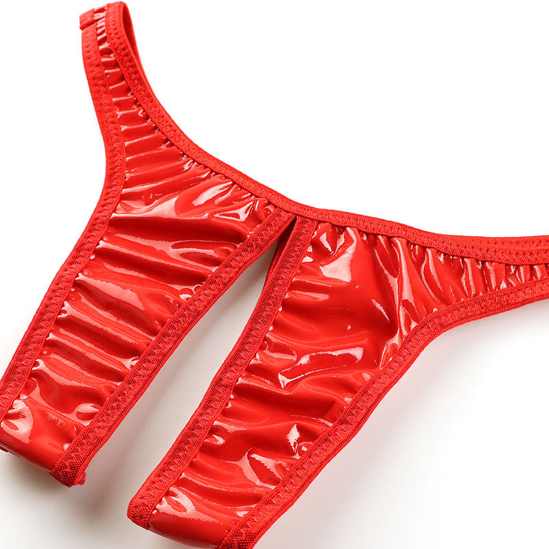 Cherry Love Patent Fabric Shiny Glossy Crotch Thong Shorts LS172