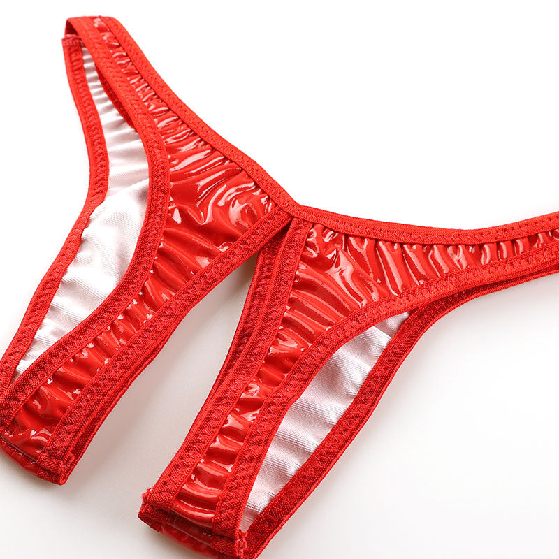 Cherry Love Patent Fabric Shiny Glossy Crotch Thong Shorts LS172