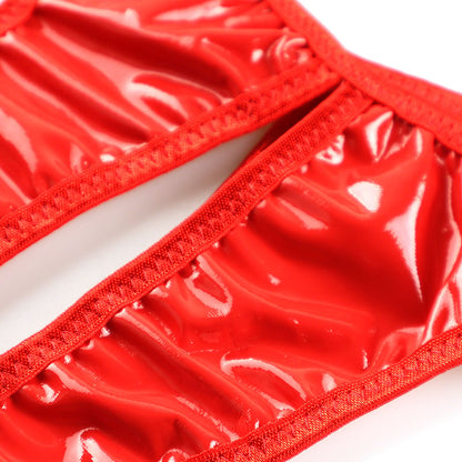 Cherry Love Patent Fabric Shiny Glossy Crotch Thong Shorts LS172