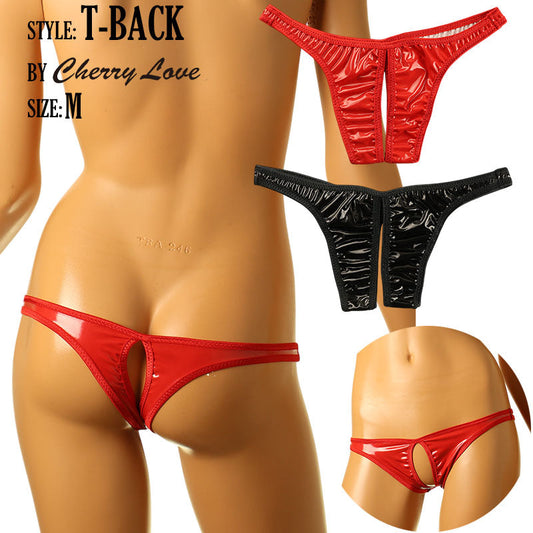 Cherry Love Patent Fabric Shiny Glossy Crotch Thong Shorts LS172