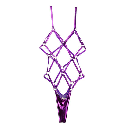 Cherry Love [Fetish] Metallic Tortoiseshell-Style Sexy Playsuit, Perfect for Costumes LS175