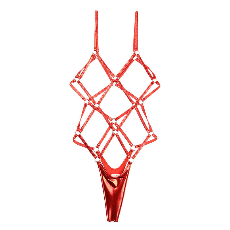 Cherry Love [Fetish] Metallic Tortoiseshell-Style Sexy Playsuit, Perfect for Costumes LS175