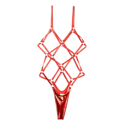 Cherry Love [Fetish] Metallic Tortoiseshell-Style Sexy Playsuit, Perfect for Costumes LS175
