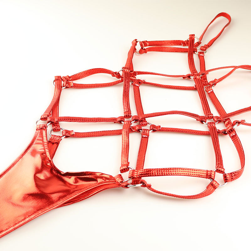Cherry Love [Fetish] Metallic Tortoiseshell-Style Sexy Playsuit, Perfect for Costumes LS175