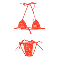 チェリーラブ エナメル光沢 ヒモ結びランジェリー上下セット 三角ブラ＆ハーフバックショーツ LS188