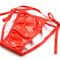 チェリーラブ エナメル光沢 ヒモ結びランジェリー上下セット 三角ブラ＆ハーフバックショーツ LS188