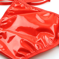 チェリーラブ エナメル光沢 ヒモ結びランジェリー上下セット 三角ブラ＆ハーフバックショーツ LS188