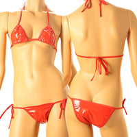 チェリーラブ エナメル光沢 ヒモ結びランジェリー上下セット 三角ブラ＆ハーフバックショーツ LS188