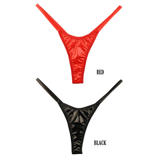Cherry Love Women's High-Leg T-Back Panties in Glossy Patent Fabric. Slim Side Design for a Sexy and Luxurious Look and Comfortable Fit. Product Code: LS194