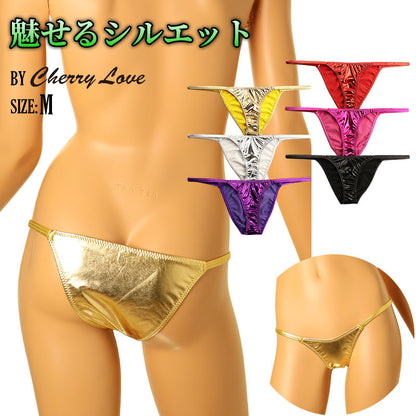 Cherry Love [Glossy] Metallic Fabric Side Strap Half Back Shorts LS199