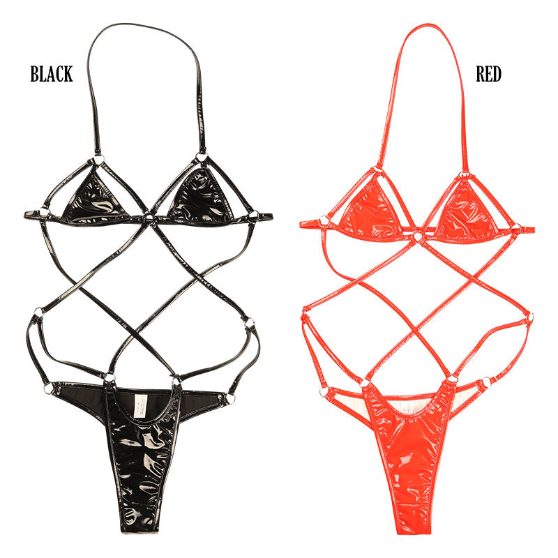 チェリーラブ エナメル光沢 亀甲デザイン モノキニプレイスーツ セクシーコスチューム LS201