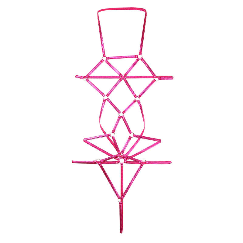 チェリーラブ キラキラメタリックプレイスーツ オープンバスト 格子模様 伸縮フィット LS207