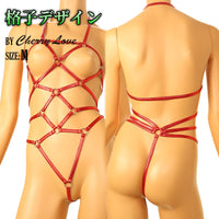 チェリーラブ キラキラメタリックプレイスーツ オープンバスト 格子模様 伸縮フィット LS207