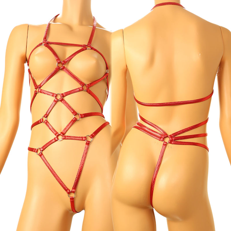 チェリーラブ キラキラメタリックプレイスーツ オープンバスト 格子模様 伸縮フィット LS207