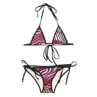 メンズ メンズブラ＆ショーツセット 光沢シルキー素材 ゼブラプリント ヒモ結び MBS002