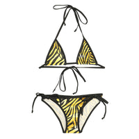 メンズ メンズブラ＆ショーツセット 光沢シルキー素材 ゼブラプリント ヒモ結び MBS002