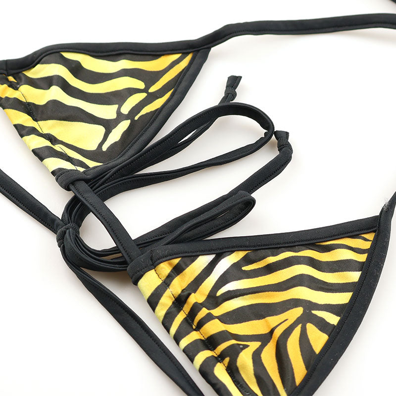 メンズ メンズブラ＆ショーツセット 光沢シルキー素材 ゼブラプリント ヒモ結び MBS002