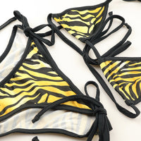 メンズ メンズブラ＆ショーツセット 光沢シルキー素材 ゼブラプリント ヒモ結び MBS002