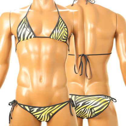 Men's Men's Bra & Panty Set, Shiny Silky Material, Zebra Print, Tie Closure MBS002