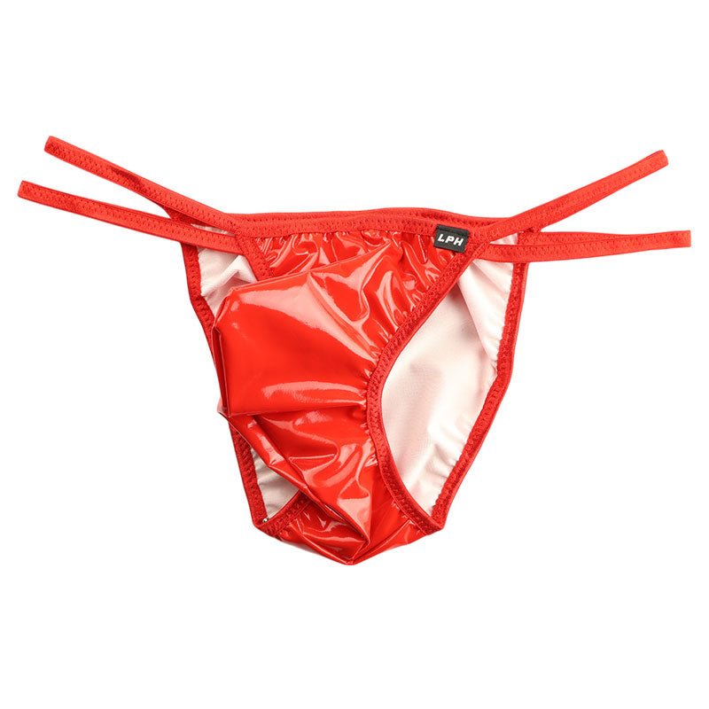 Men's Patent Fabric Glossy 3D Pouch Half Back Bikini MP004