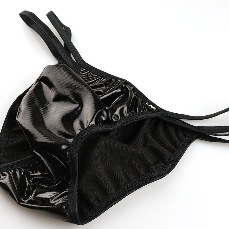 Men's Patent Fabric Glossy 3D Pouch Half Back Bikini MP004