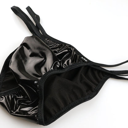 Men's Patent Fabric Glossy 3D Pouch Half Back Bikini MP004