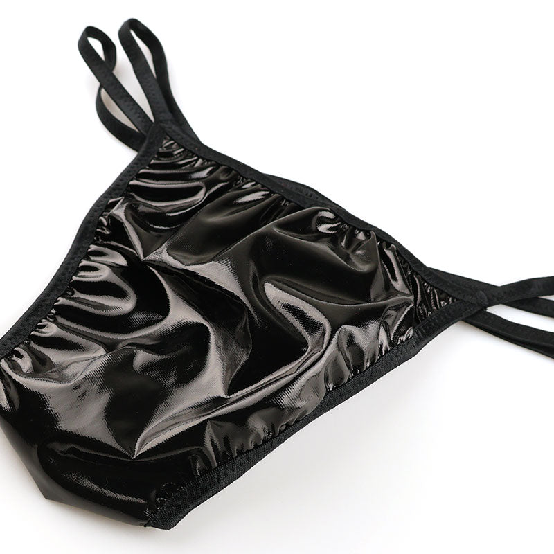 Men's Patent Fabric Glossy 3D Pouch Half Back Bikini MP004