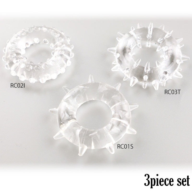 メンズ 3個セット シリコンコックリング 男性用 持続力アップ 血流サポート トゲトゲ＆イボイボ RC3P