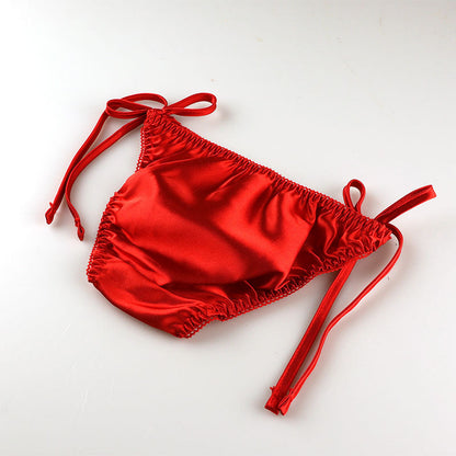 La-Pomme Satin Fabric Simple Side Drawstring Full Back Shorts 115036