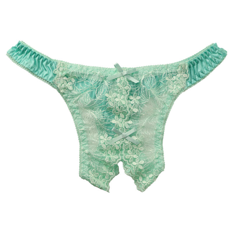 La-Pomme Felica fabric tulle lace open crotch T-back shorts 121014