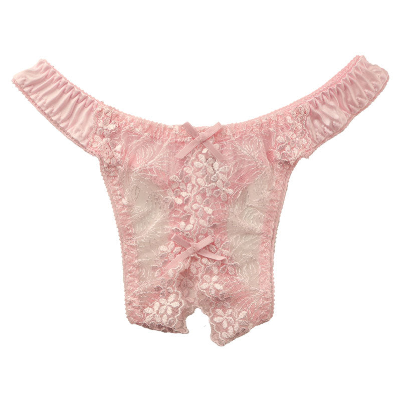 La-Pomme Felica fabric tulle lace open crotch T-back shorts 121014