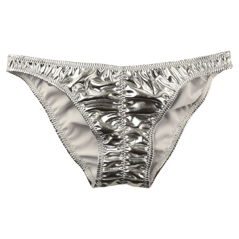 La-Pomme shirred cut-in sparkly metallic half back shorts 121016