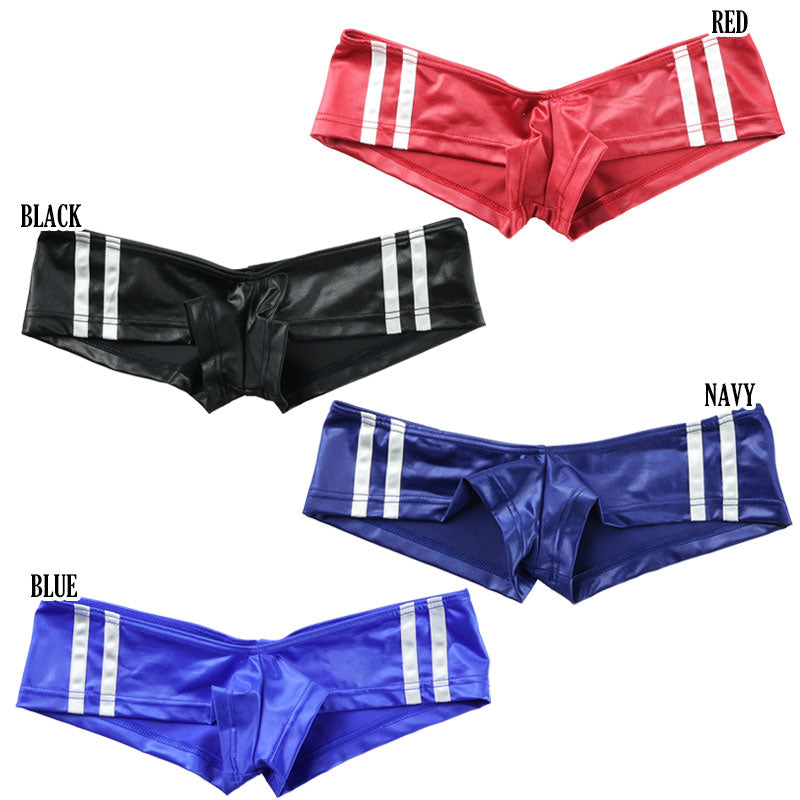 La-Pomme Glossy Super WET Fabric Low Leg Bloomers with Side Lines Micro Mini Boxer Shorts 124002