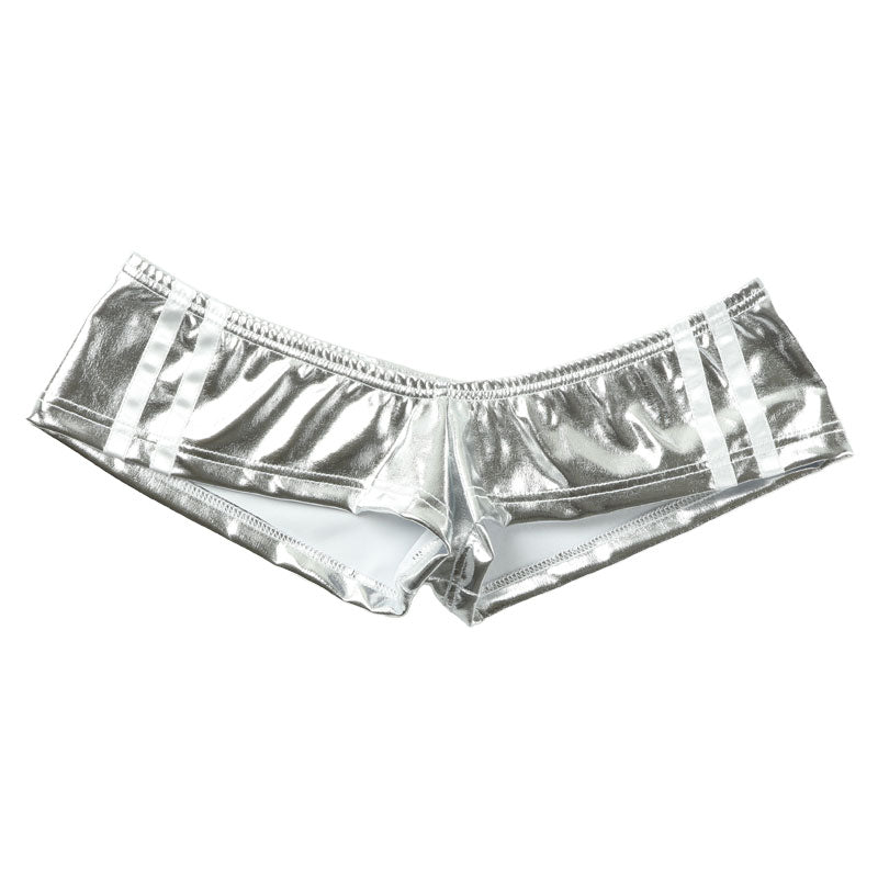 La-Pomme Sparkling Shiny Metallic Fabric Low Leg Bloomers with Side Lines Micro Mini Boxer Shorts 125001