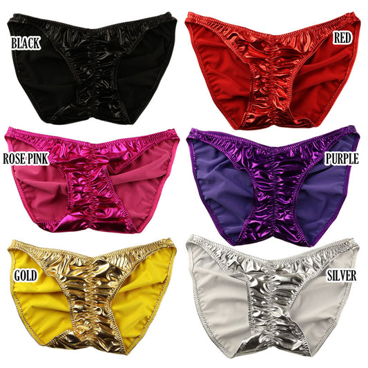 La-Pomme shirred bite-in sparkly metallic fabric full back shorts 221005